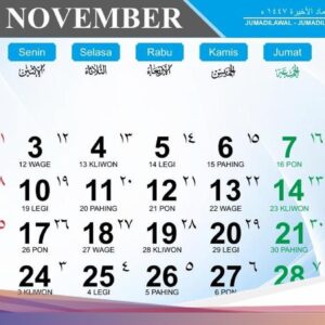 Kalender Jawa Bulan November 2025 Lengkap Bersama Weton dan Tanggalan Islam